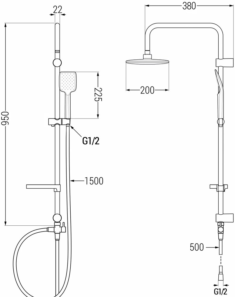 Mexen Sven fürdőzuhany szett esőzuhannyal és fürdő termosztatikus csaptelep Nox, króm, 77350262-00