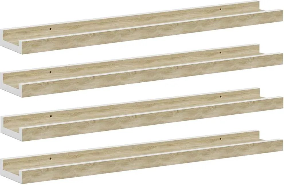 vidaXL 4 db fehér és sonoma tölgy színű fali polc 60 x 9 x 3 cm