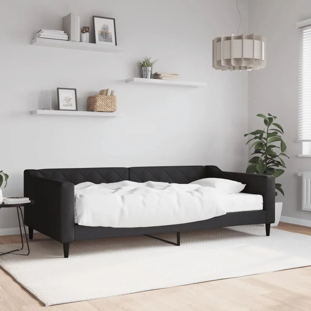 fekete szövet kanapéágy matraccal 100 x 200 cm