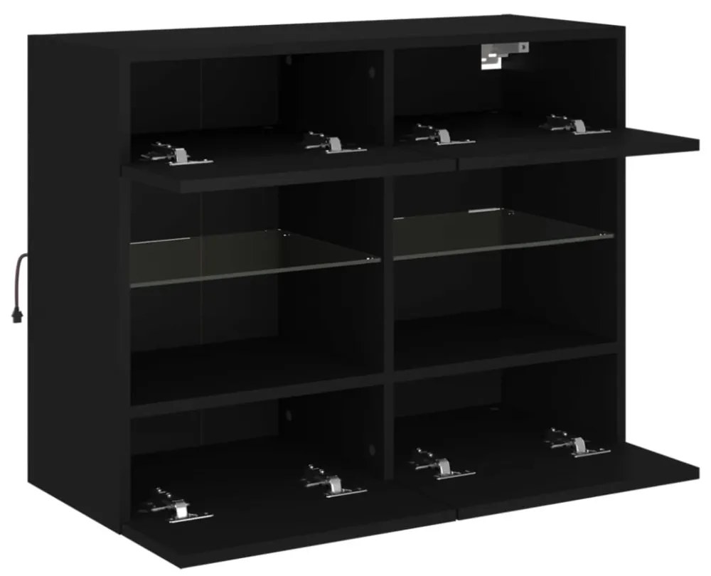 fekete fali TV-szekrény LED-világítással 78,5x30x60,5 cm