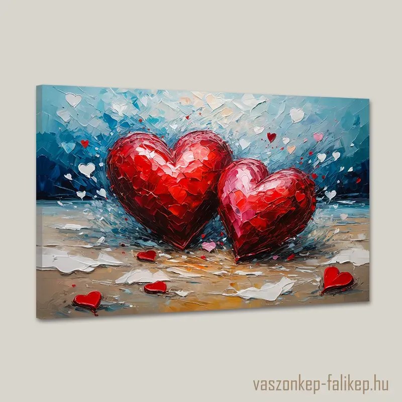 Dupla szív a tengerparton – romantikus prémium vászonkép 60x40 cm