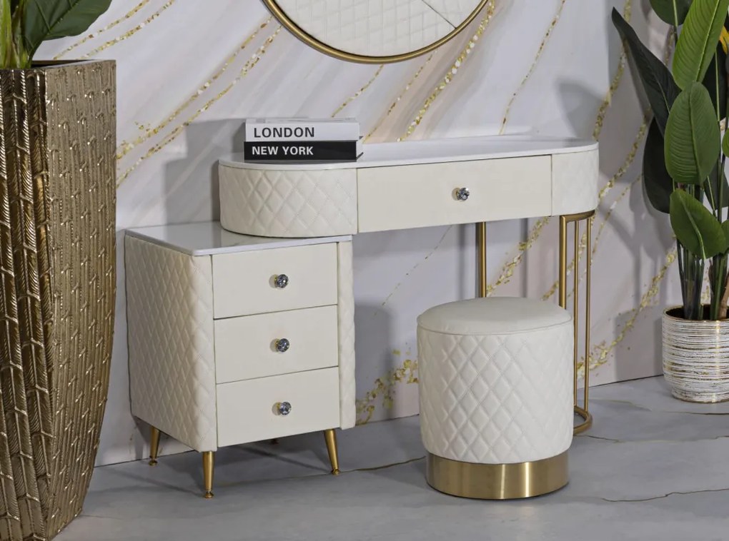 Fésülküdő asztal Sharon fehér székkel 120x40x75cm (szék mérete ø36x39)