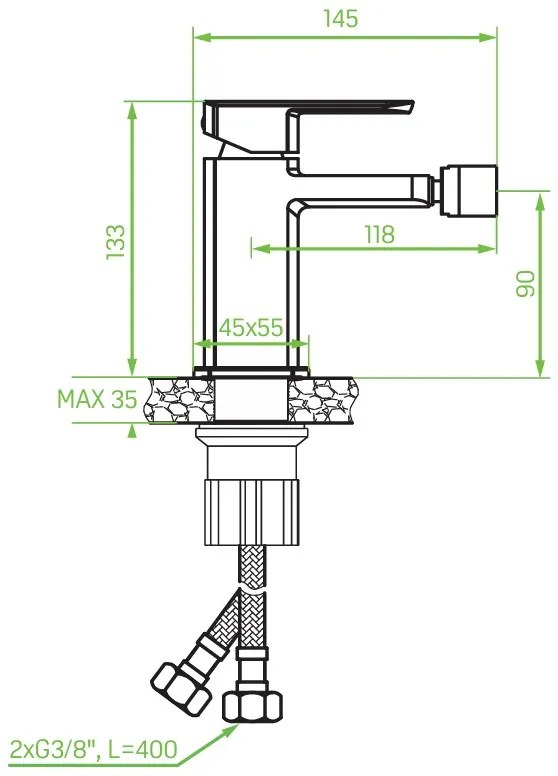 Laveo Calla, bidé csaptelep h-133, króm, LAV-BAC_032D