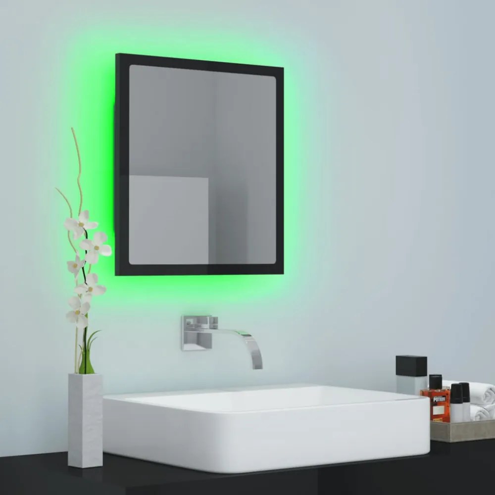 magasfényű fekete akril LED-es fürdőszobatükör 40x8,5x37cm