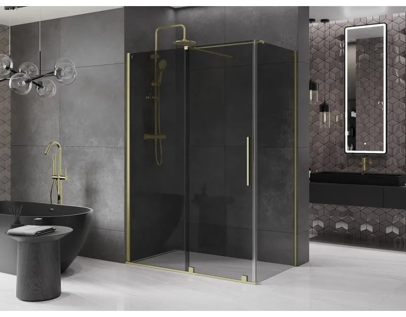 Mexen Velar, tolóajtós zuhanykabin 150 x 90 cm, 8mm szürke üveg, arany matt, 871-150-090-41-55