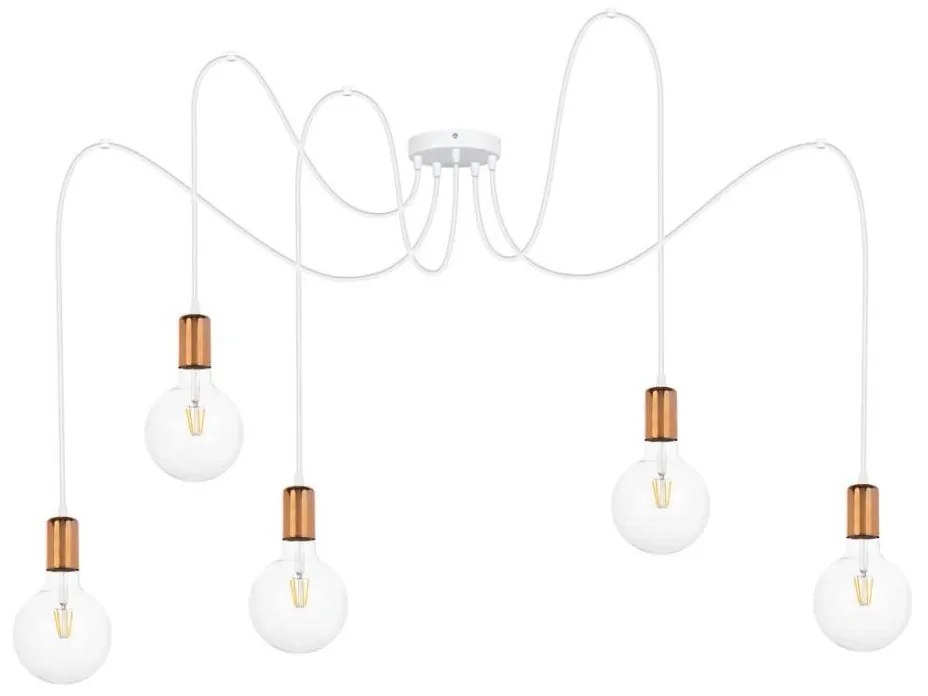 Csillár zsinóron MIROS 5xE27/60W/230V pók fehér/réz