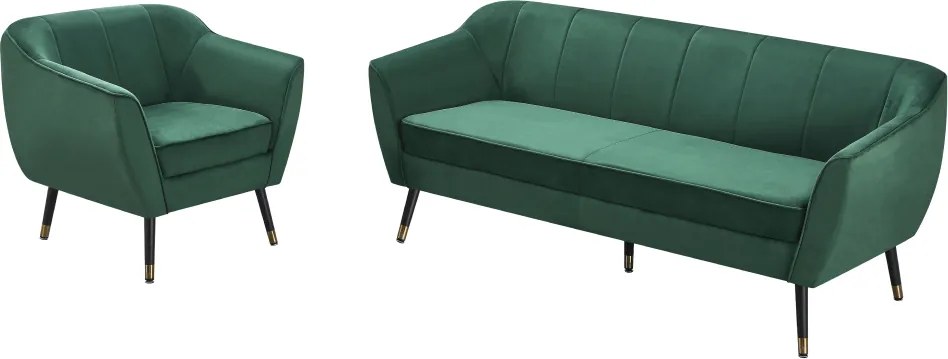 Design 3 személyes kanapé, zöld Velvet szövet/fekete/arany, VIODA