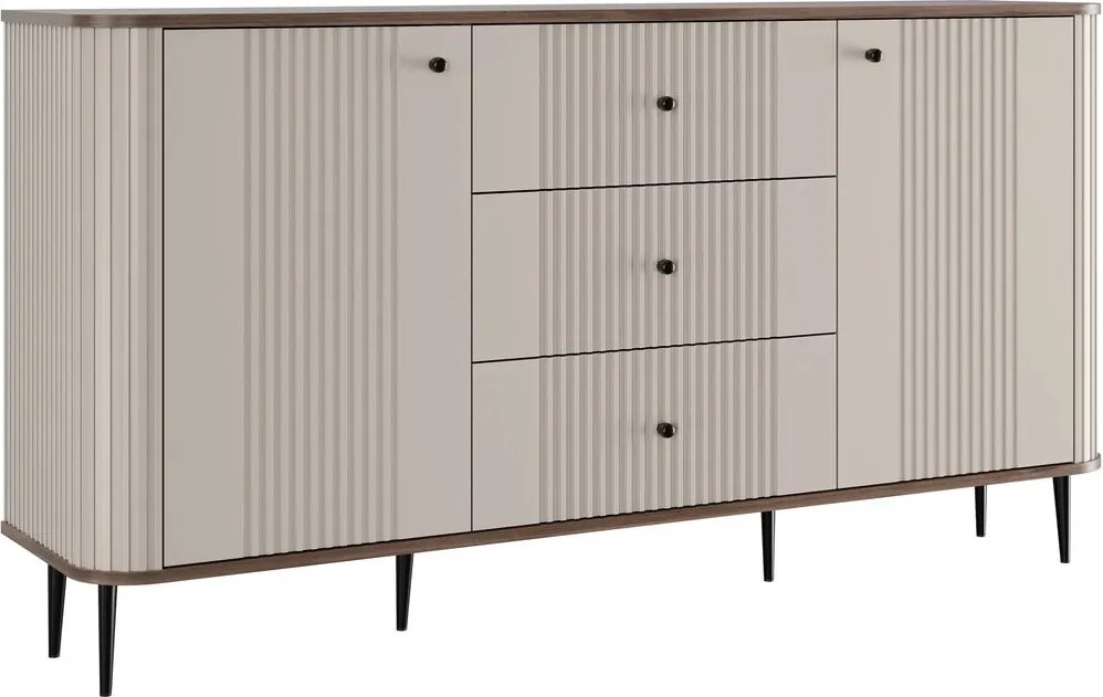 Vesper komód 160 cm fiókokkal lábakon - kasmír / dió / fekete lábak