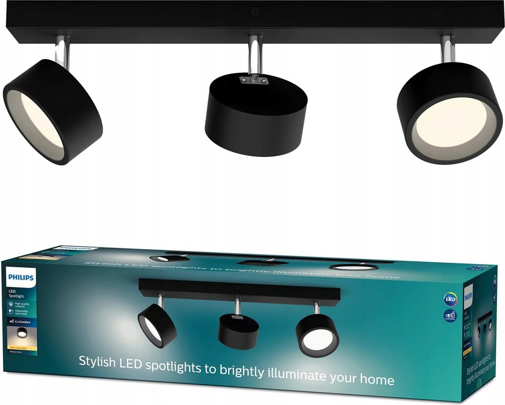 Mennyezeti lámpa Led reflektor 16.5W 1650lm 2700K Fekete testvérek Philips