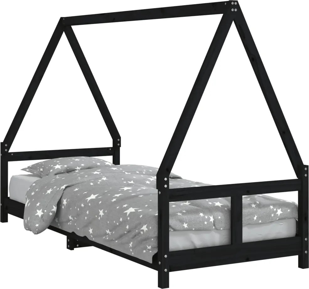 vidaXL fekete tömör fenyőfa gyerekágykeret 80 x 200 cm