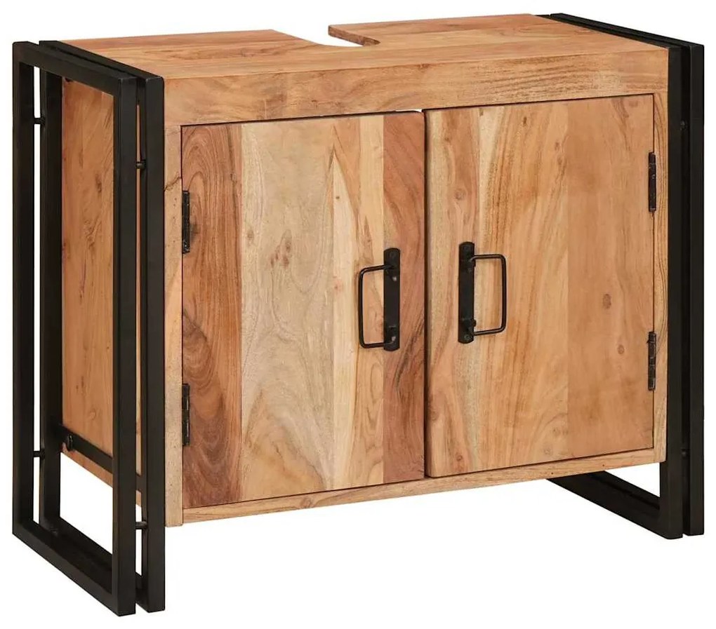 Fürdőszobai mosdószekrény 71 x 33 x 58 cm Tömör akácfa és vas