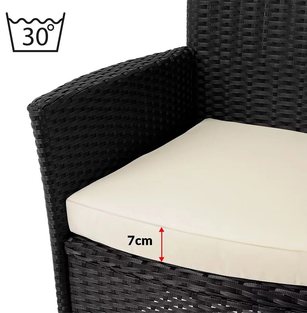 Deuba polyrattan fotel 2 darabos - fekete/krémszínű párnák