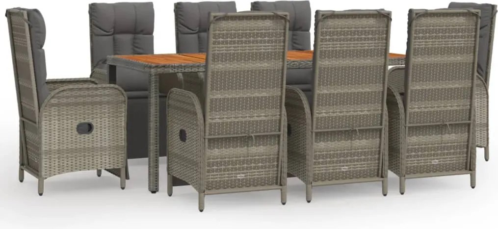 vidaXL 9 részes szürke polyrattan kerti étkezőgarnitúra párnával