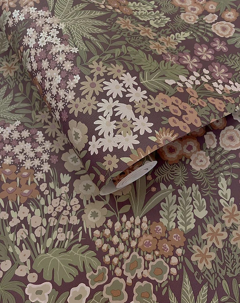 Holden Decor Tales of the Manor Lysandra bordó-lila virágos vlies tapéta – 91922