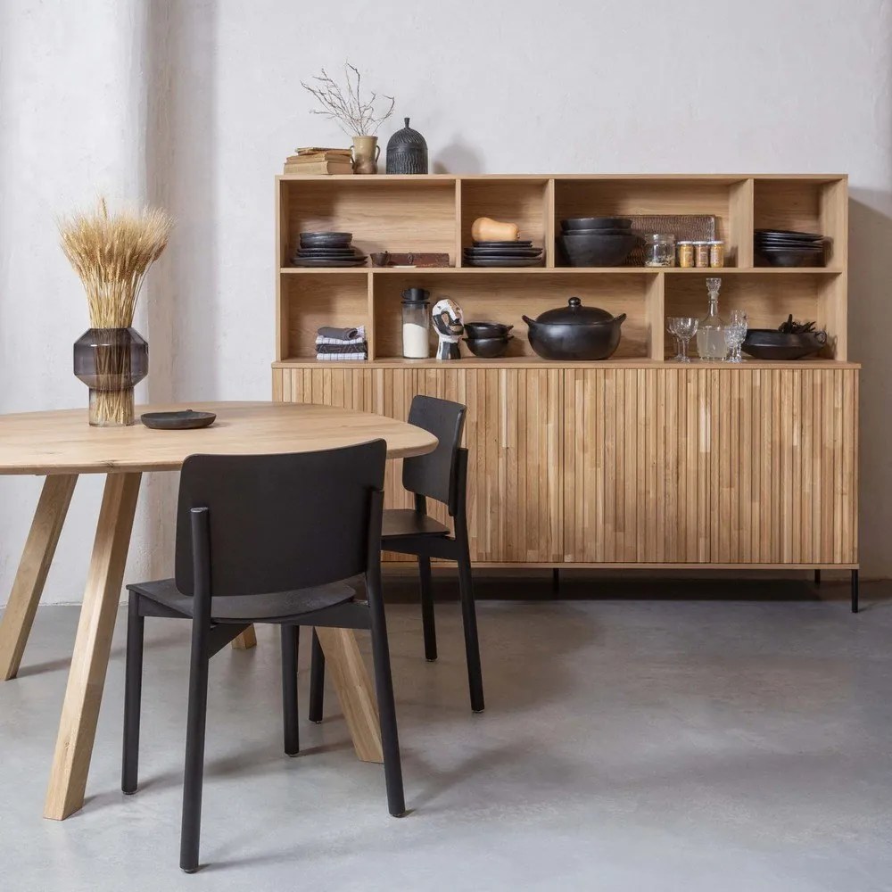 Natúr színű könyvespolc tölgyfa dekorral 200x150x44 cm Gravure – WOOOD