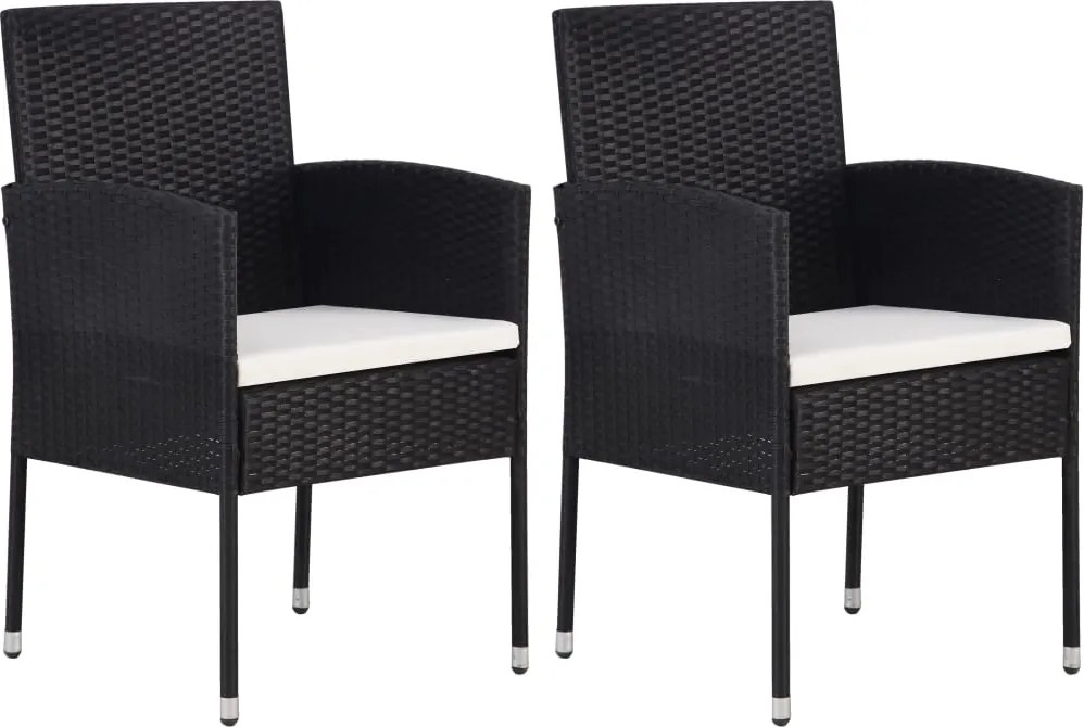 vidaXL 2 db fekete polyrattan kerti szék krémfehér párnákkal