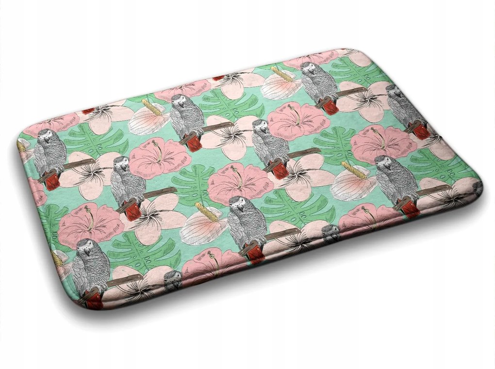Fürdőszobaszőnyeg Madarak Papagáj Virágok 75x45