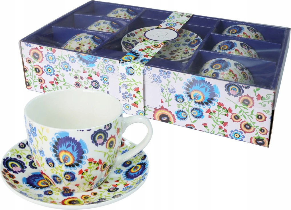 Livello Kávéscsésze 6 x 250 ml csészealjjal 14 cm folk art