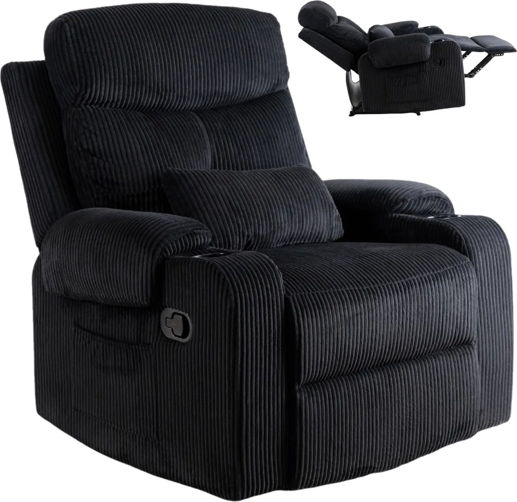 Dönthető fotel fekete kordbársony, TORRES