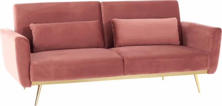 Széthúzhatós kanapé, rózsaszín Velvet anyag|gold króm-arany, HORSTA