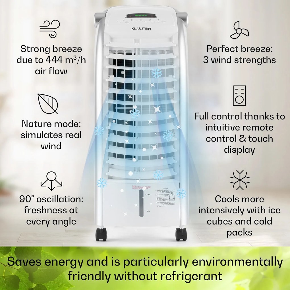 Klarstein Maxfresh, ventilátor, léghűtő, 4 v 1, 6L, 65W, távirányító, 2 x jégcsomag