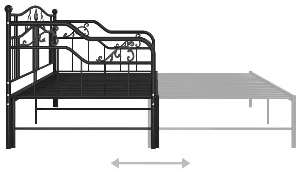 fekete fém kihúzható kanapéágykeret 90 x 200 cm