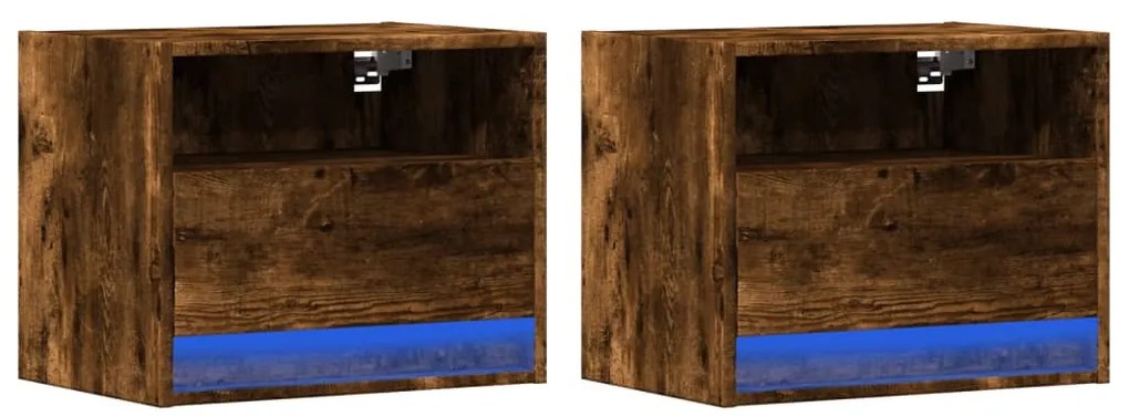 2 db sonoma tölgy színű fali éjjeliszekrény LED-világítással