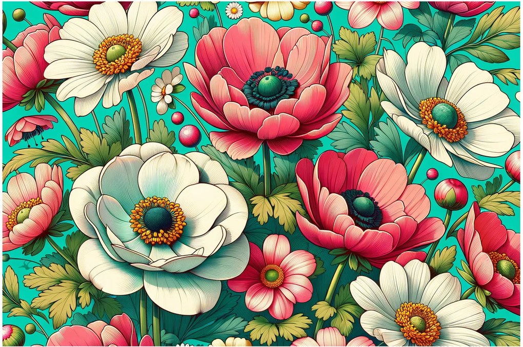 Kép - Virágok kék háttéren (90x60 cm)