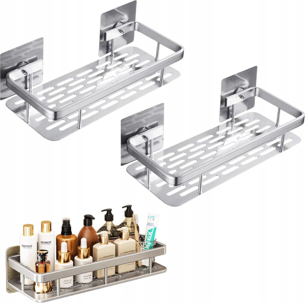 Fürdőszobai Polc 2 db ezüst fém falra akasztható rendszerező
