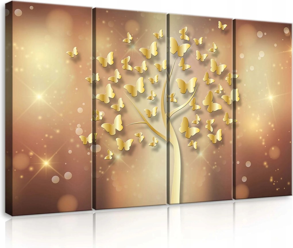 Vászonkép 120x80 Arany fa pillangók poliptich dekoráció csillogás bokeh siker