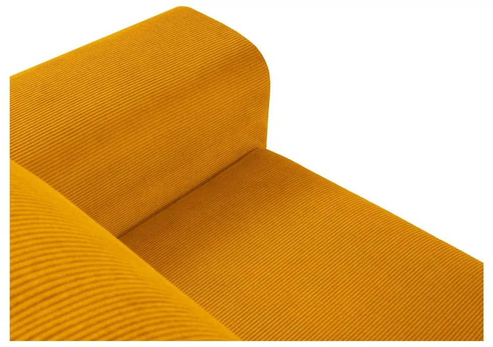 Mustársárga kordbársony kinyitható tárolóhelyes sarokkanapé (bal oldali-heverő résszel) Kyoto – Cosmopolitan Design