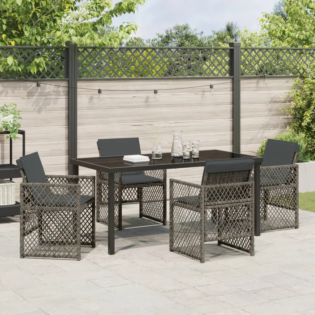 5 Részes Kerti Étkező Szett Párnákkal Szürke Polyrattan