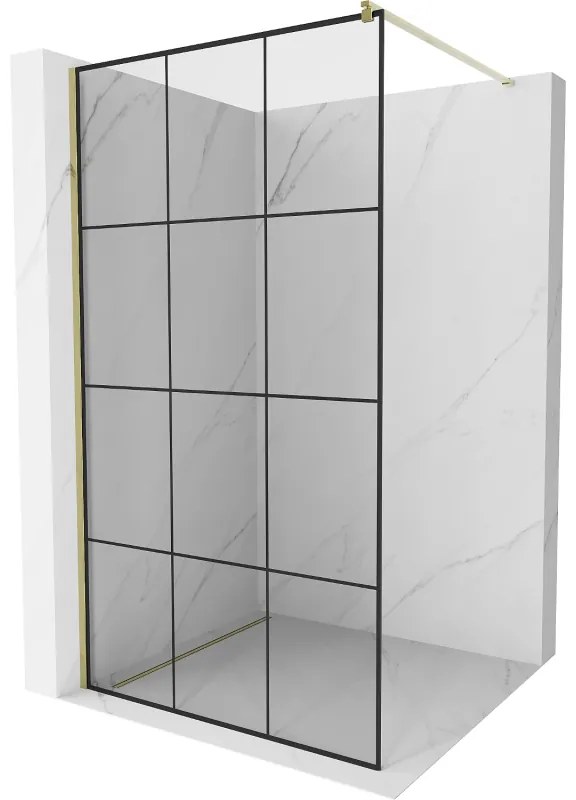 Mexen Kioto zuhanyparaván 120x200 cm 8 mm, arany profil, üveg fekete mintás 1, 800-120-101-01-77