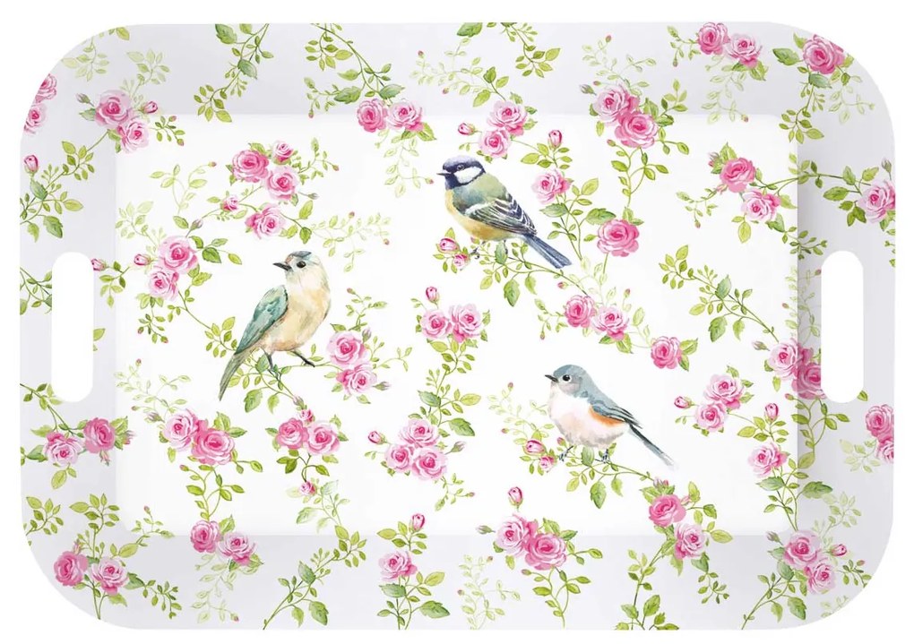 Rózsás madárkás nagy műanyag tálca 53x38 cm