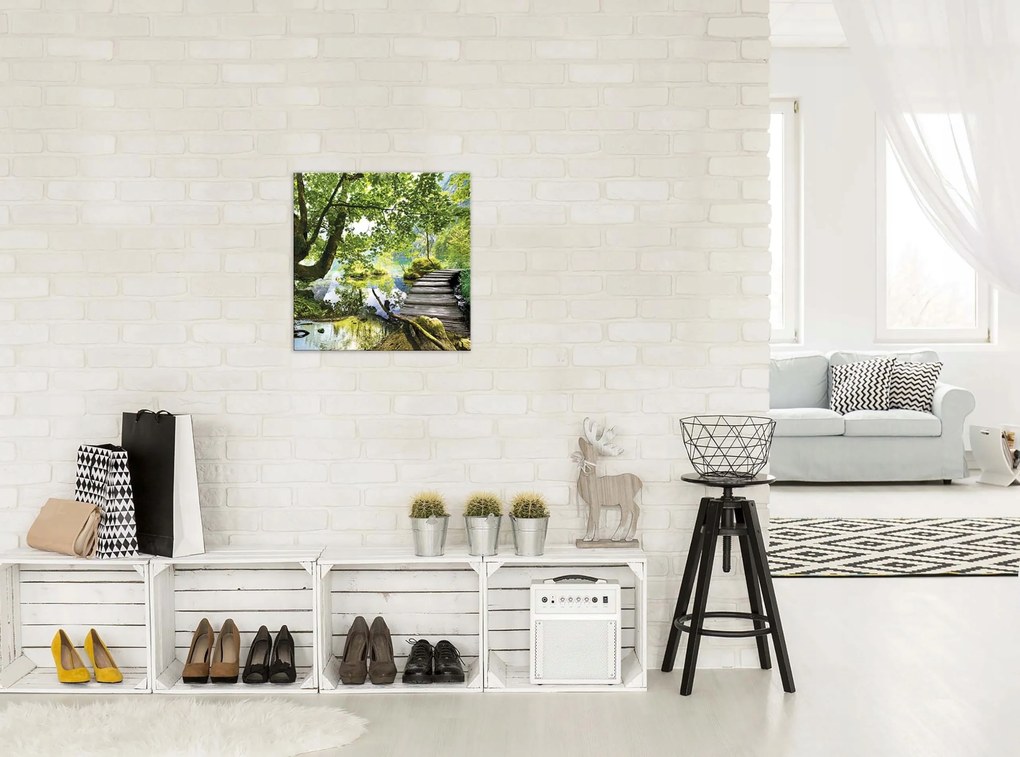 Vászonkép 40x40 Erdő tó tükröződés nyugalom csend természet zöld kék