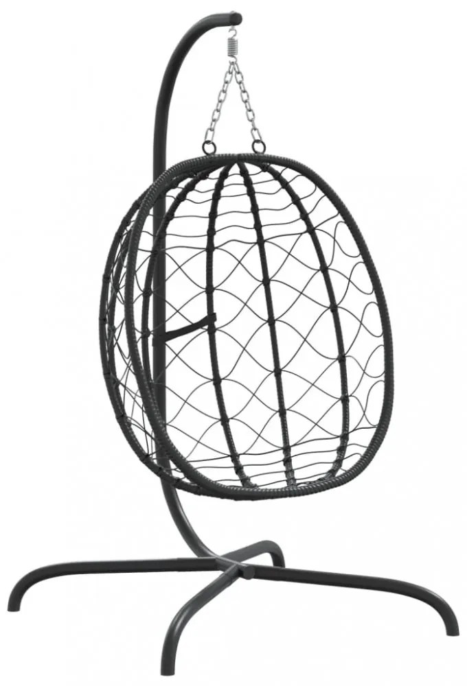 krémfehér polyrattan és acél függő kagylószék párnával