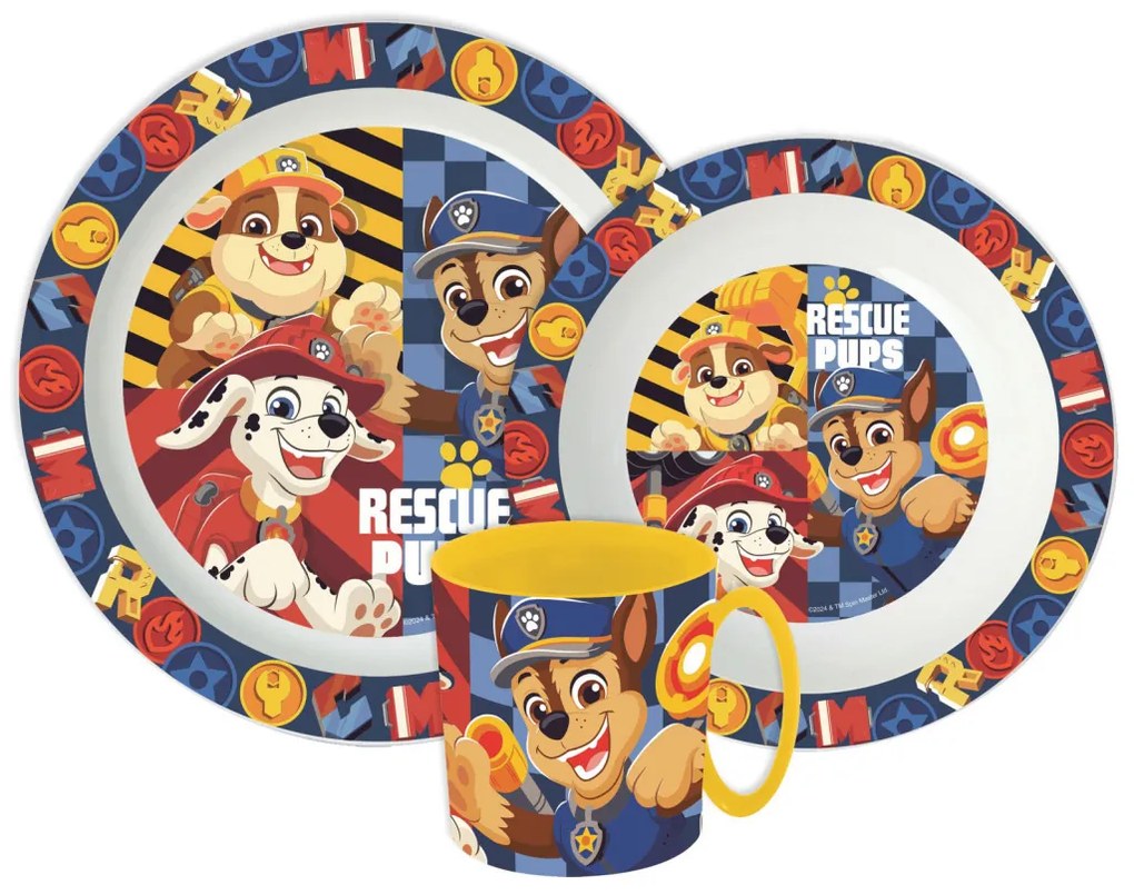 Mancs Őrjárat Rescue Pups étkészlet, micro műanyag szett bögrével 390 ml