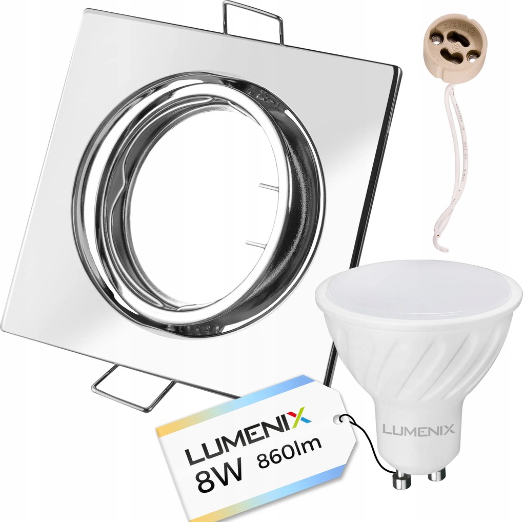 Led Szett GU10 8W Lámpatest halogén Króm Négyzet