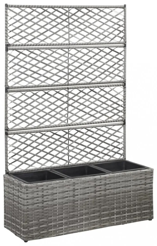 szürke rácsos polyrattan magaságyás 3 kaspóval 83 x 30 x 130 cm