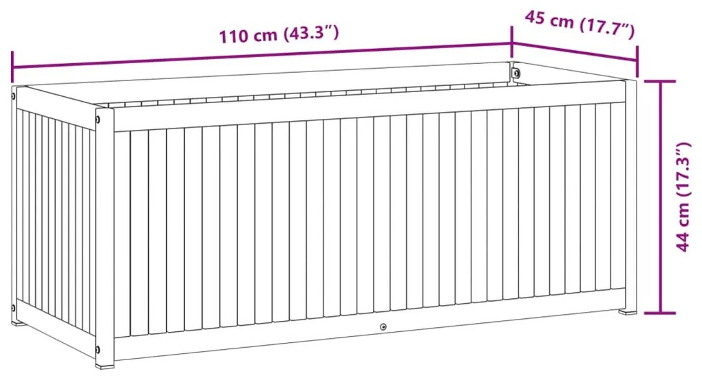vidaXL tömör akácfa és acél kerti virágtartó 110 x 45 x 44 cm