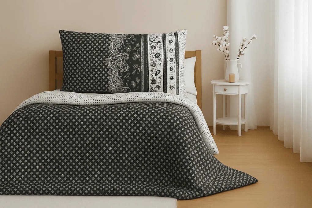 Pamut ágyneműhuzat 2 ágyra CANZONE BLACK, fekete Ágyneműhuzat mérete: 2 db 70 x 90 cm | 2 db 140 x 200 cm