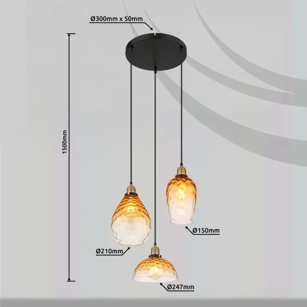 Globo 15786-3H1 - Csillár zsinóron SALVY 3xE27/60W/230V átm. 46 cm narancs
