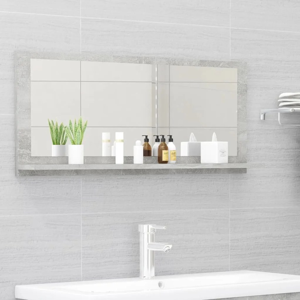 betonszürke forgácslap fürdőszobai tükör 90 x 10,5 x 37 cm