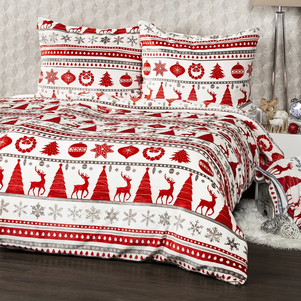 4Home Christmas Time mikroflanel ágyneműhuzat piros, 140 x 220 cm, 70 x 90 cm, 140 x 220 cm, 70 x 90 cm