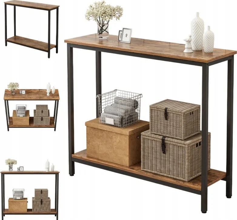 Konzol Asztal Könyvespolc Polc Loft Ipari Rusztikus Barna Szekrény 100CM