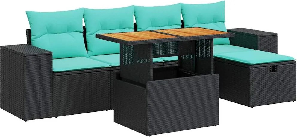 vidaXL 6 részes barna polyrattan akácfa kerti ülőgarnitúra párnával