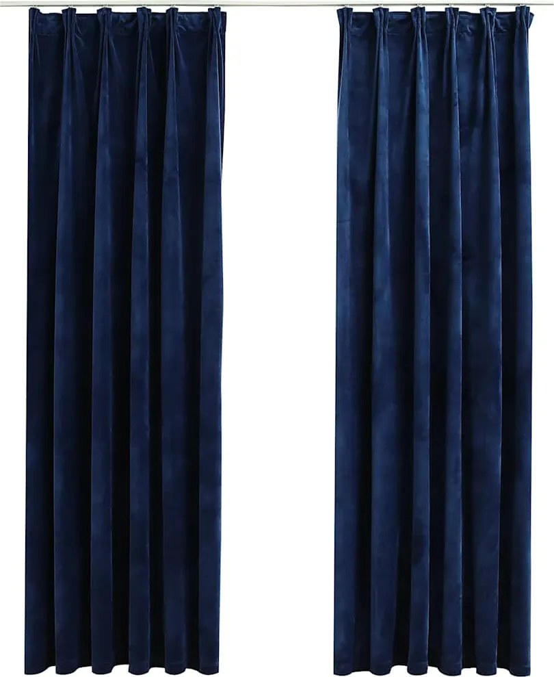 vidaXL 2 db sötétkék bársony sötétítőfüggöny kampókkal 140 x 225 cm