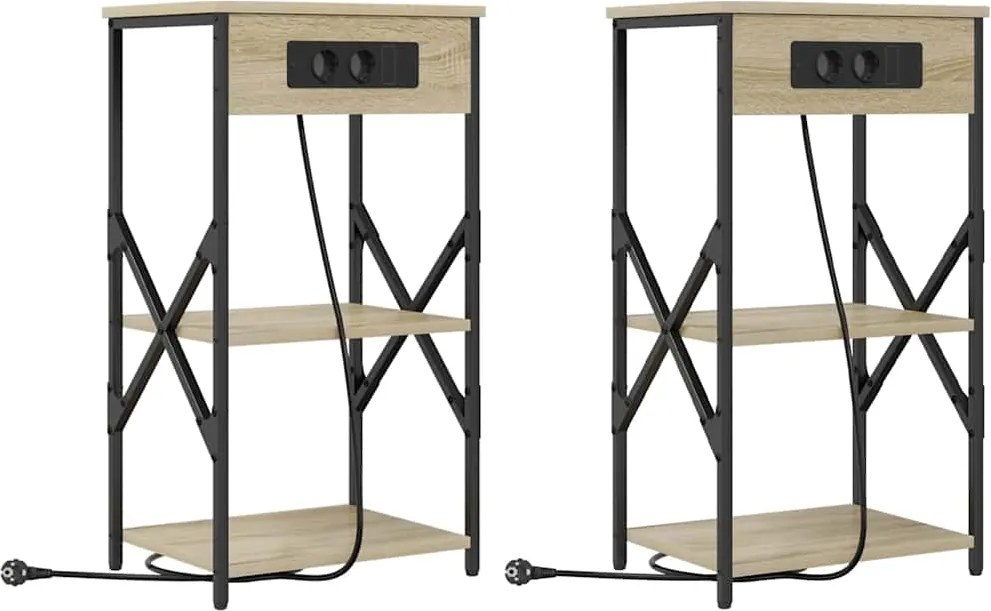 vidaXL Éjjeliszekrény 2 pcs Sonoma tölgy 41 x 31 x 76 cm Faanyag