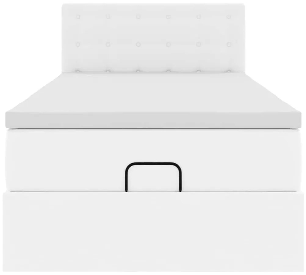 Ottomán ágykeret matraccal tiszta fehér 90x200cm műbőrrel