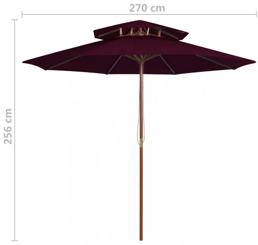 bordóvörös kétszintes napernyő farúddal 270 cm
